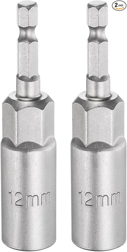 HARFINGTON 2pcs Nut Driver Drill Bit 12mm Metric Socket 1/4" Hex Shank 3.15" (80mm) Long 6-Point Sockets Quick Change CR-V Steel Bolt Setters for Power Drill Drivers