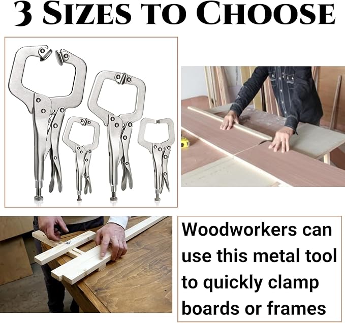 4Pcs C Clamp Locking, 2Pcs 6 inch, 9 inch, 11 inch Heavy Duty Welding Clamps Pliers Set Vise Grip Clamps with Swivel Pad for Electrician Maintenance, Wood Working, Welding Craftsmen Home Workshop Farm