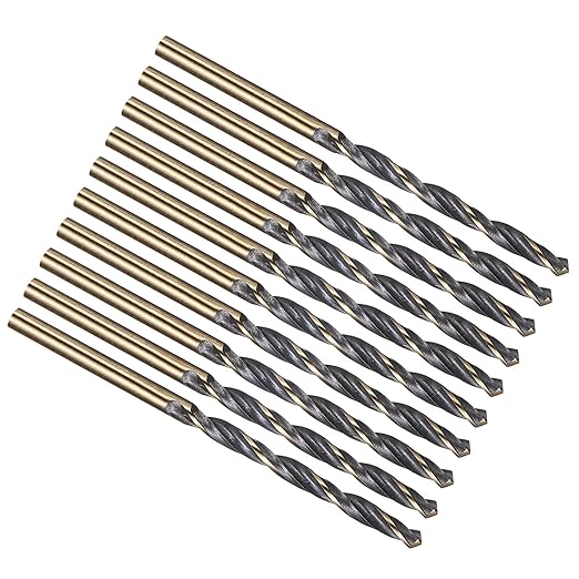 PATIKIL 3.5mm Drill Bit, Jobber Straight Shank 4341 High-Speed Steel 118째 Black and Gold Finish for Medium-Hard Metal Steel Acrylic - 10 Pack