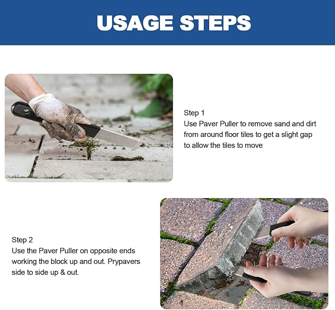 2 Pcs Paver Removal Tool Set with Double Joint Scraper, Micro-Tooth Groove & Non-Slip Rubber Handle - Perfect for Lawn,Garden,Brick,Patio, Block & Paver Replacement.