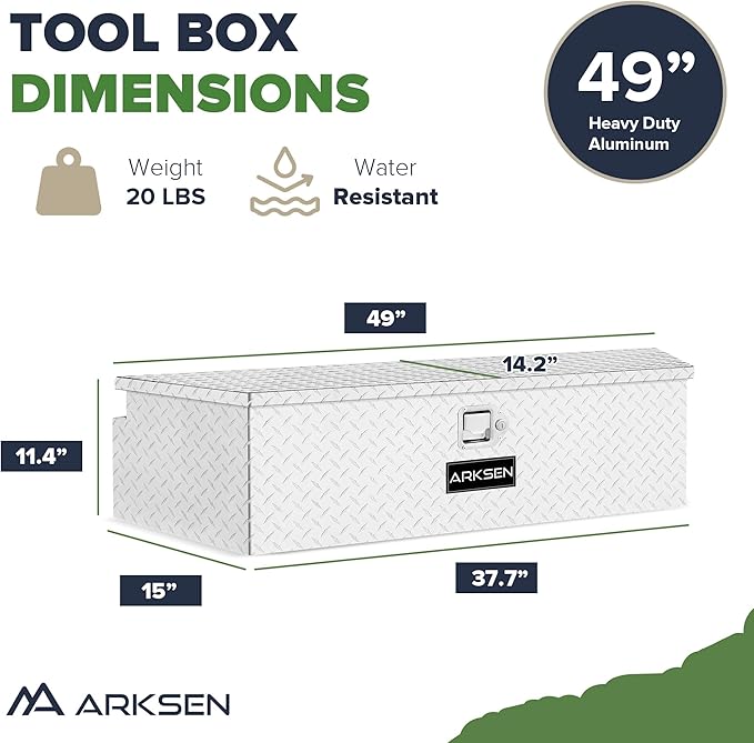 ARKSEN 49 Inch Aluminum Diamond Plate Trailer Tongue Box, Waterproof Under Truck Tool Box for Pick Up Truck Bed, RV Trailer, ATV with Lock and Keys - Silver