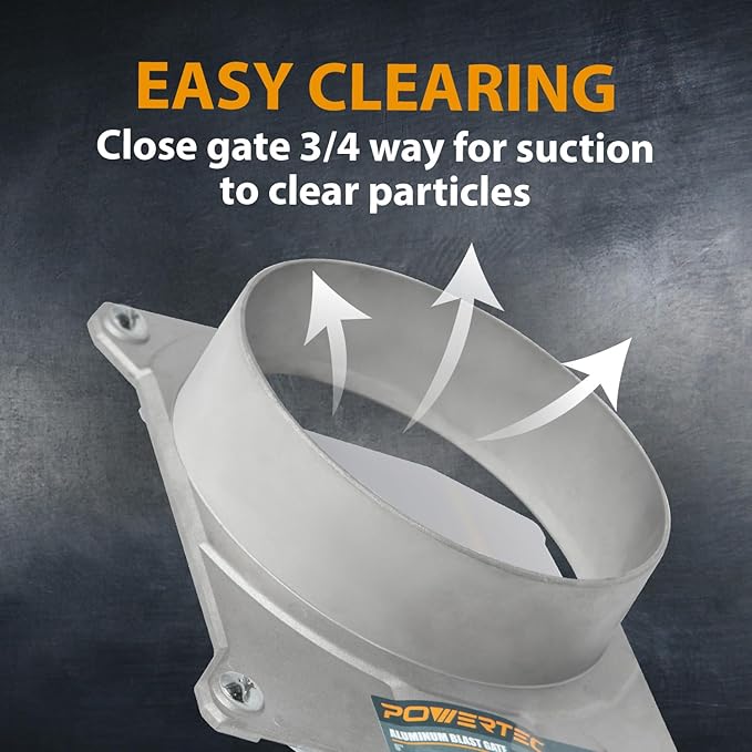 POWERTEC 70325-P2 Blast Gate 2-1/2 Inch, w/Anti Clog and Air Leak Seal for Dust Collection, 2 PK