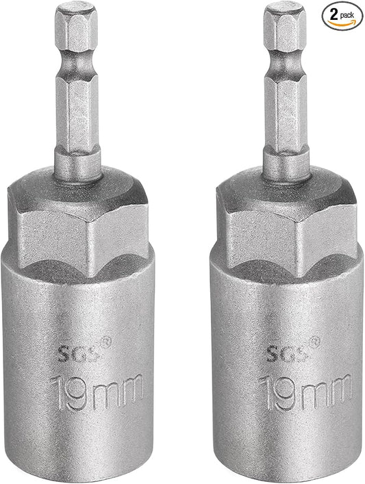 HARFINGTON 2pcs Nut Driver Drill Bit 19mm Metric Socket 1/4" Hex Shank 3.15" (80mm) Long 6-Point Sockets Quick Change CR-V Steel Bolt Setters for Power Drill Drivers