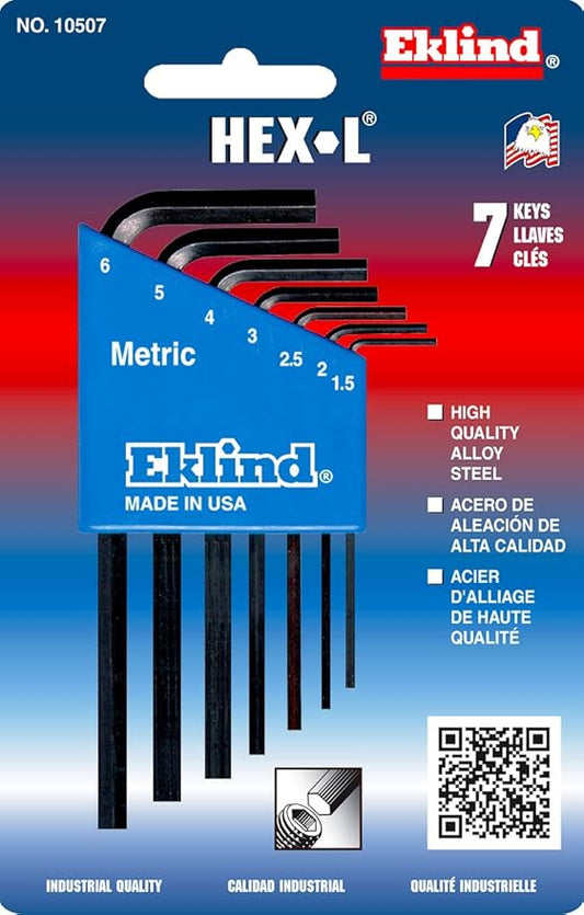 EKLIND 10507 Hex-L Key allen wrench - 7pc set Metric MM sizes 1.5-6 Short series