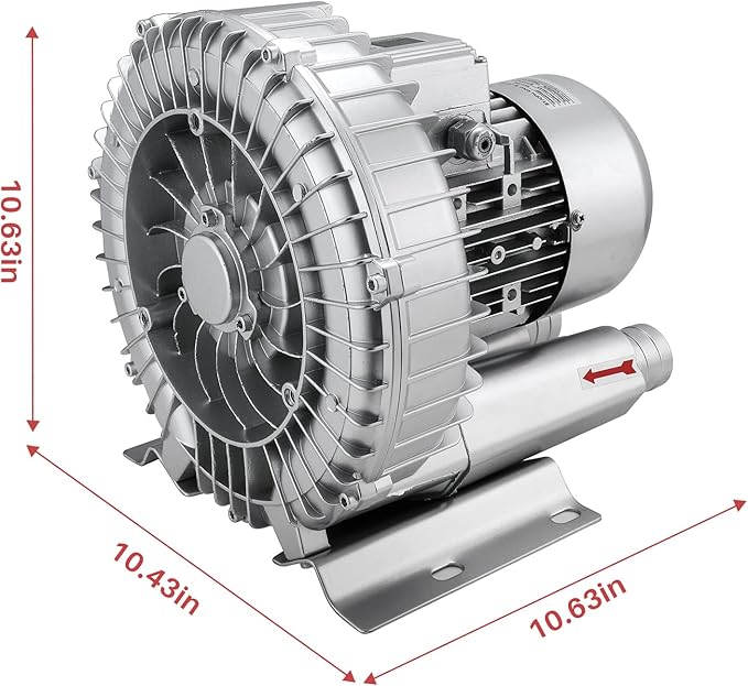 1HP Regenerative Blower, 85CFM 110V 60Hz Single Phase, High-Pressure Vortex Ring Blower, Industrial Vacuum Pump for Air Blowing Or Suction for Sewage Aeration Aquarium Fish Pond, Silver