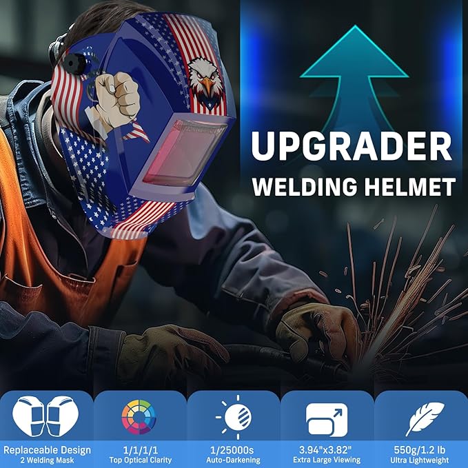 2 Pcs Large Viewing Screen 3.94?씳?.82??Welding Helmet Auto Darkening, True Color Welding Hood with 4 Arc Sensor Solar Powered, Wide Shade 4-5/5-9/9-13 for TIG MIG ARC Grind Welding Mask