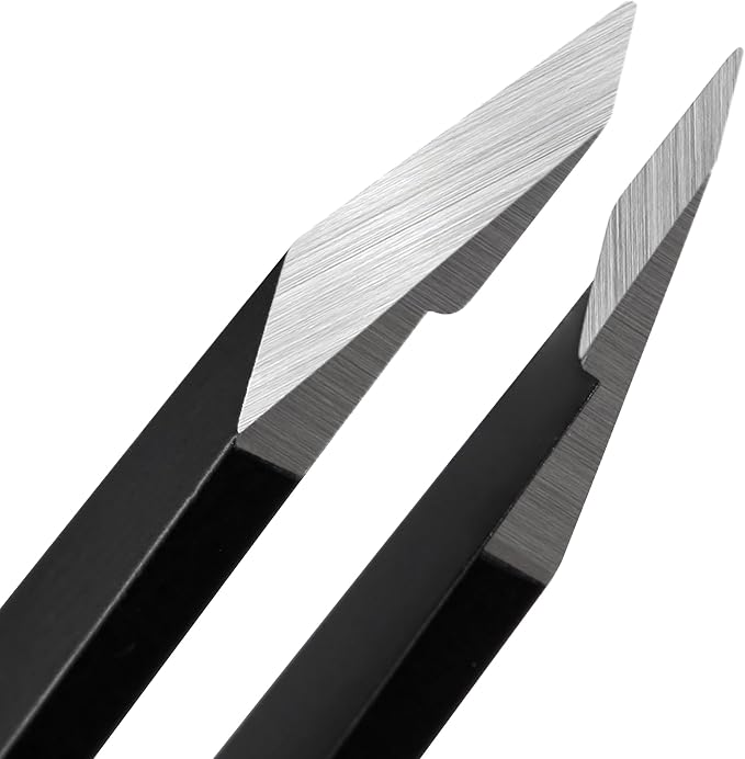 Tweezers for Women Facial Hair, Precision Slant Eyebrow Tweezers, Sharp Plucker for Remove Hair and Blackhead, With Travel Case（Black)