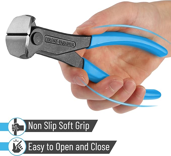 Bates- Nail Puller, 7 Inch, Light Blue, Nail Remover Tool, Cutting Pliers, Carpenter Tools, Staple Puller, End Cutting Pliers