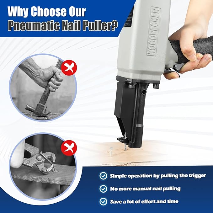 WOODPECKER BD70 Pneumatic Nail Puller Nail Remover Tool, Heavy Duty Air Denailer Gun for Recycling Wood and Pallets