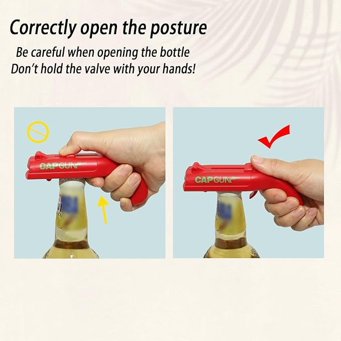 2PC Cap Gun Bottle Opener - Fun and Functional Novelty Beer Bottle Opener with Realistic Design, Gift for Beer Lovers, Parties, and Themed Events (Red-Grey)