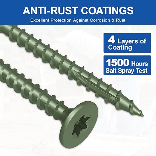 #8 x 2” Deck Screws, 100Pcs Star Drive Wood Screws, Rust Resistant Timber Screws for Timber/Log/Landscaping Wood, T20 Star Bit Included, Green
