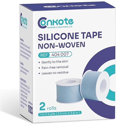 Conkote Soft Silicone Tape, Pain-Free Removal, Easy Cut Size, 1" x 4 Yards, 2 Rolls