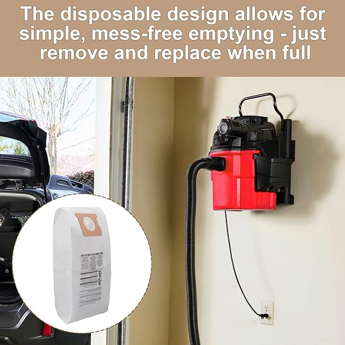 Dust Collection Filter Bags 9193200 for Shop Vac Vacuum cleaner,91932 Disposable Filter Bags for Shop Vac 5 Gallon Wall Mount Vacuums(6-pack)