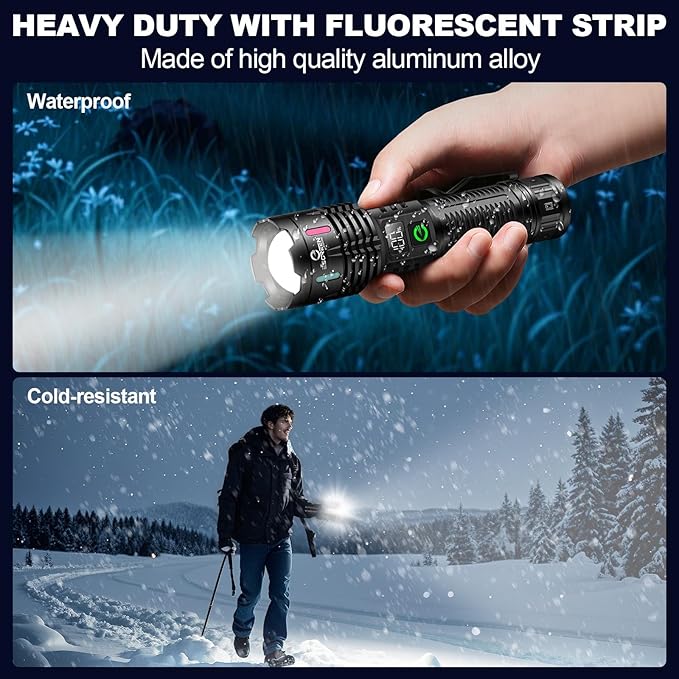 Esgreen Rechargeable Flashlights High Lumens 10000 Single 2 Modes, Super Bright LED Flashlight USB C Long Distance 3280ft, Powerful Long Lasting 10H Heavy Duty Strong Flash Light for Camping Hiking