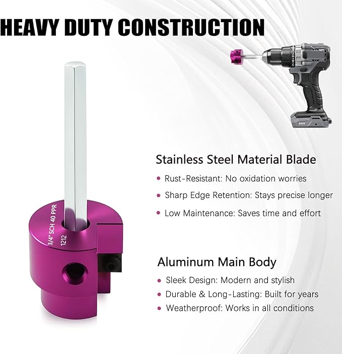 PVC Pipe Reamer Kit 1 PCS 3/4"(PPR75) for SCH 40 CPVC & ABS Plastic Fittings ??Fits 1/2" Drills with 3/8" Hex Shaft ??Ideal for Exhaust, Drain & Water Pipe Cleaning, Durable & Heavyduty