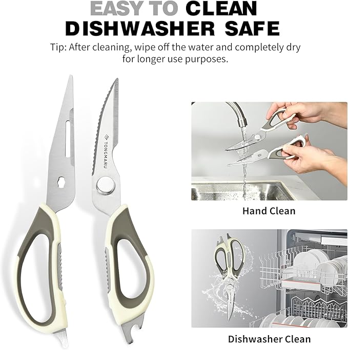Kitchen Shears Heavy Duty Kitchen Scissors with Magnetic Sheath Holder, Dishwasher Safe Scissor, All Purpose 9-inch Scissors, Detachable, Serrated Blades, Bottle Opener function included (2 Pack)