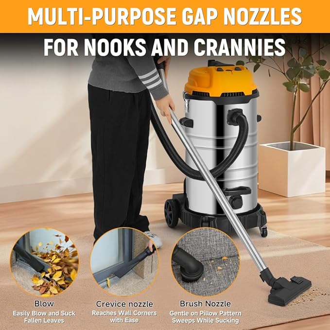 Hoteche 20 Gallon Wet Dry Vacuum Cleaner, Industrial Shop Vac with 5-Piece Accessories, Dual-Motor, Metal Tank, for Garage, Workshop, Basement Flood Cleanup