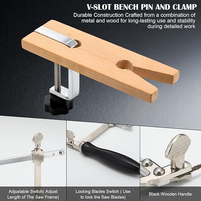 Lothee 3 in 1 Professional Jeweler's Saw Set Include Saw Frame 144 Blades Wooden Pin Clamp Wood Metal and Cutting Lubricant