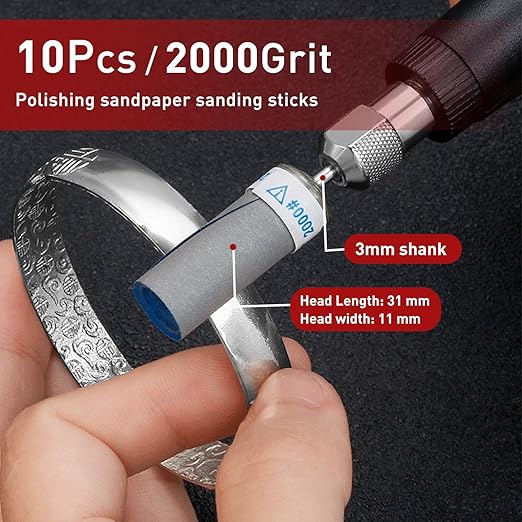 10Pcs 2000 Grit Sanding Drums Sandpaper Sticks Set with 1/8"(3mm) Shank for Dremel Rotary Tool, Suitable for Metal Rust Removal/Jade Polishing/Stone Grinding