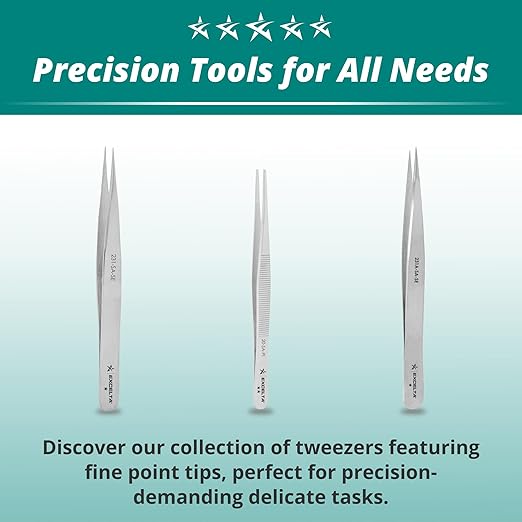 Excelta Stainless Steel Tweezers, Straight, Anti-Magnetic, Serrated Tips for Enhanced Grip, Ideal for General Assembly, 4.75" Length, Basic