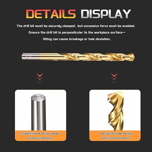 Drill Bit, 19/64" Cutting Diameter, 4341 HSS Jobber Bits TiN Coated 135° Cutting Angle - (Applications: for Drilling Soft Metal Plastic Wood), 10-Pieces