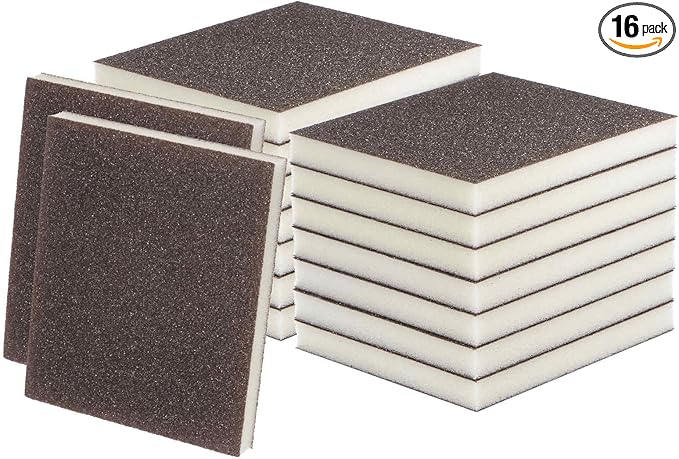 HARFINGTON 16pcs Medium Grit Sanding Sponge Blocks 120-180 Grit Foam Sanding Block Pad for Polishing Kitchen Metal Wood Drywall, 120x100x12mm, Brown