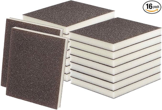 HARFINGTON 16pcs Medium Grit Sanding Sponge Blocks 120-180 Grit Foam Sanding Block Pad for Polishing Kitchen Metal Wood Drywall, 120x100x12mm, Brown