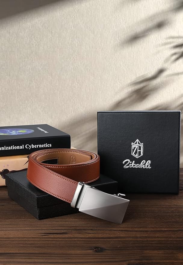 Zitahli Belt Men, Ratchet Belt Dress with 1 3/8" Premium Leather,Slide Belt with Easier Adjustable Automatic Buckle