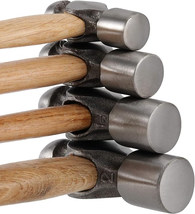 4 PCS Ball Peen Hammer, 8 OZ,16 OZ, 24 OZ, 32 OZ Ball Peen Hammer Set with Wooden Handle and Non-Slip Shock Absorbing Grip for Metal Rivetc
