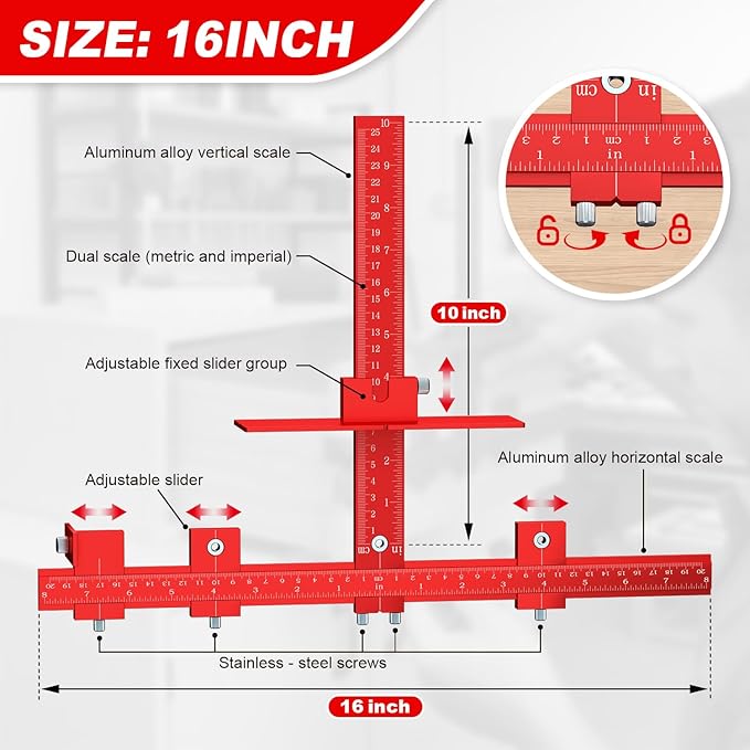 ECY Cabinet Hardware Jig ??Adjustable Cabinet Handle Installation Tool, All-Aluminum Drill Guide with Automatic Center Punch for Drawer Pulls & Cabinet Doors