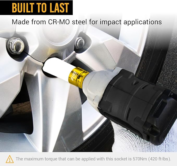 EWK 1/2" Drive 19mm Lug Nut Socket, 19mm Socket for Wheel Service, Non-Marring Protective Sleeve Prevents Damage to Custom Rims