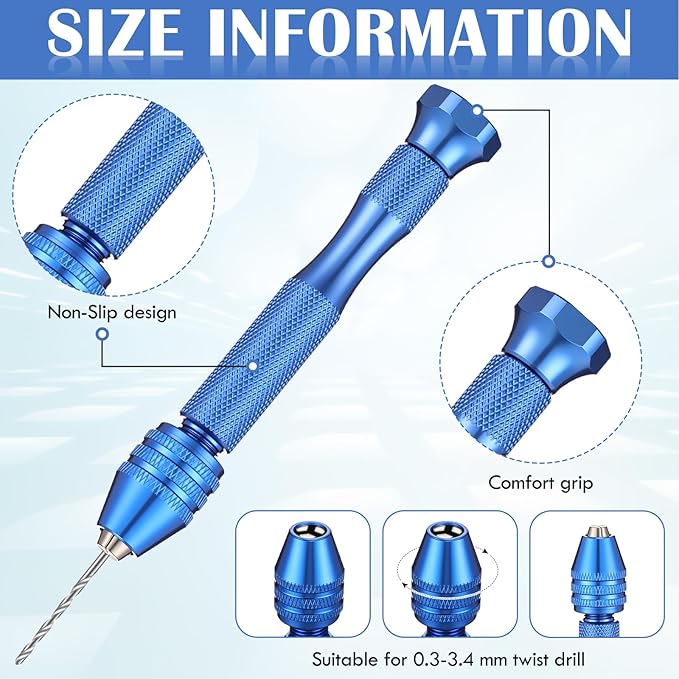 Zhehao 59 Pieces Hand Drill Bits Set Include 49 Pcs Metal Pin Vise Hand Drill Micro Mini Twist Bits and 10 Pcs Tungsten Carbide PCB Rotary Tools for Resin Polymer DIY Jewelry Making Carving(Blue)