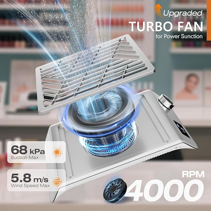 Professional Nail Dust Collector, 48W Rechargeable Nail Vacuum Dust Collector with Filter, Quiet Nail Dust Suction Machine Nail Tech Supplies for Manicure Pedicure Acrylic Nail Polishing