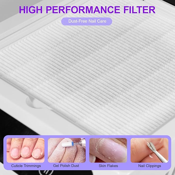 Nail Dust Collector for Nail Tech with Wrist Rest Design,3700RPM Powerful Nail Vacuum Fan,10 Speed Adjustable Dust Collector with Reusable Filter,Ideal for Gel Polish,Pedicures,Salon & Home Use