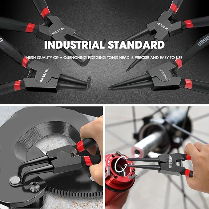 WISEUP Snap Ring Pliers Set Heavy Duty,4PCS-9 inch long Internal/External Circlip Pliers Kit,Straight/Bent Jaw Tips C-Clip for Ring Remover Retaining (9 inch Circlip Pliers, 4 pcs)