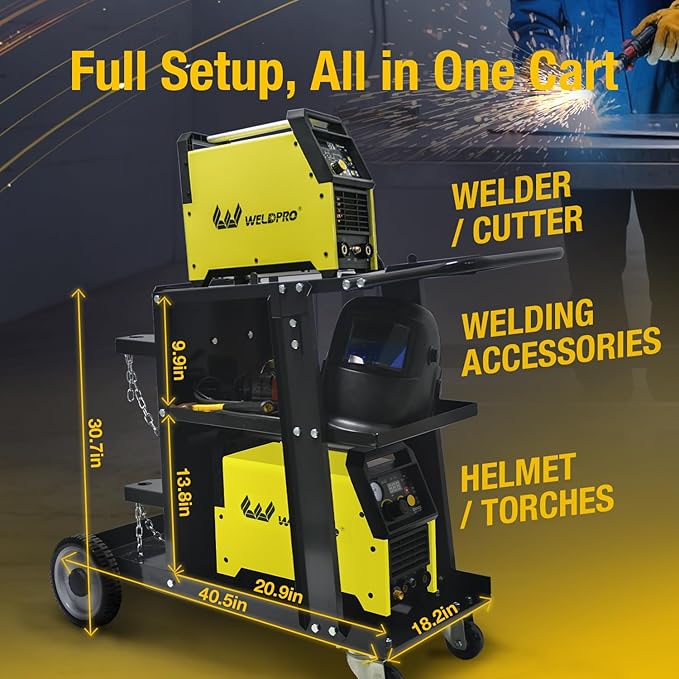 Weldpro Welding Cart for MIG Welder TIG Welder and Plasma Cutter, 3-Tier Heavy Duty welder Cart with 400Lbs Static Weight Capacity, 360째 Rolling Welding Trolley with Swivel Wheels