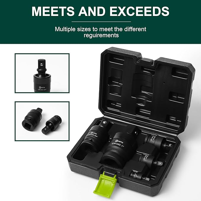 5-Piece Impact Swivel Socket Set (1/4" to 1"), Drive Swivel Socket Adapter Kit, Cr-Mo Steel Impact Adapter Set Flexible Socket Extension for Industrial Maintenance