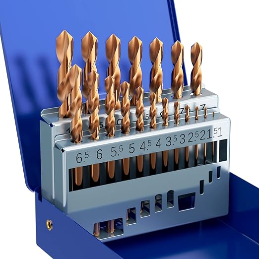 Metric 19Pcs M35 Cobalt Drill Bit Set, 1.0mm-10.0mm HSS Cobalt Jobber Drill Bits for Hardened Metals, Stainless Steel, Cast Iron and Wooden Plastics, with Metal Index Storage Box