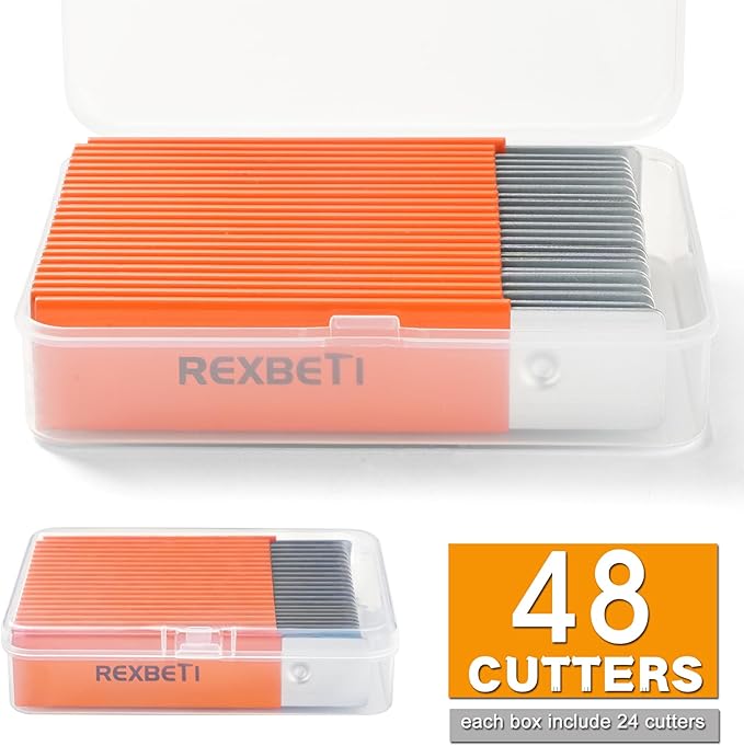 REXBETI Box Cutter, 48-Pack Retractable Cardboard Cutter, Mini Handy Box Opener for Packages, Boxes, All Metal Tough Sheath, Functional Basic Cutter with Case, Antirust Blackened Blade Utility Knives