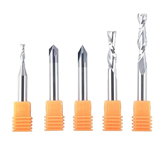 SpeTool 5 Pcs CNC Router Bit Sets Cabide Bit 1/4 Inch Shank Up Down Cut V Groove for Woodwork Beginner Engraving Slot