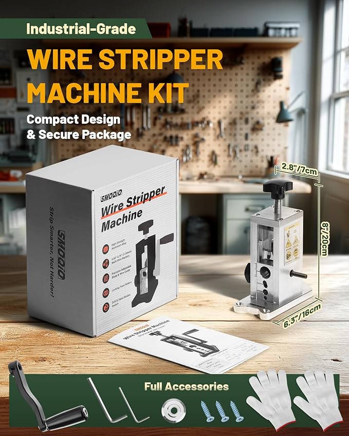 SMOQIO Wire Stripper Machine, 0.08" to 0.79" Scrap Wire Stripping, Manual/Drill-Powered Copper Stripper, Gift for Electricians and DIY with Clear Instruction