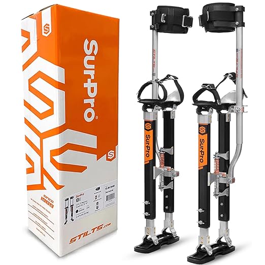 SurPro Single-Sided Magnesium Drywall Stilts, 16??- 24??Height, Interlock Enhanced Contractor-Grade Stilts (S1-M-1624) for Drywallers, Painters, Ceiling Work, Stilts Drywall