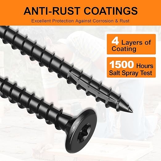 #8 x 1-1/2” Deck Screws, 1000Pcs Star Drive Wood Screws, Rust Resistant Timber Screws for Timber/Log/Landscaping Wood, T20 Star Bit Included, Black