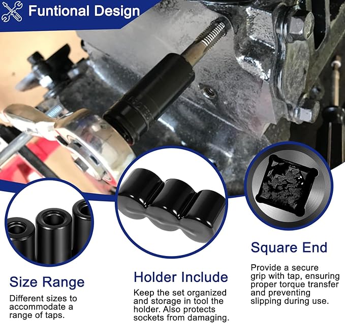 3-Piece 70940 Tap Socket Set, 5/8?쇺?11/16?쇺?3/4?쇺?Tap Sockets #9#10#11, For Larger Fractional M.C.T.I. Standard taps, Use with 1/2?쒾quare Drive (70940, Large)