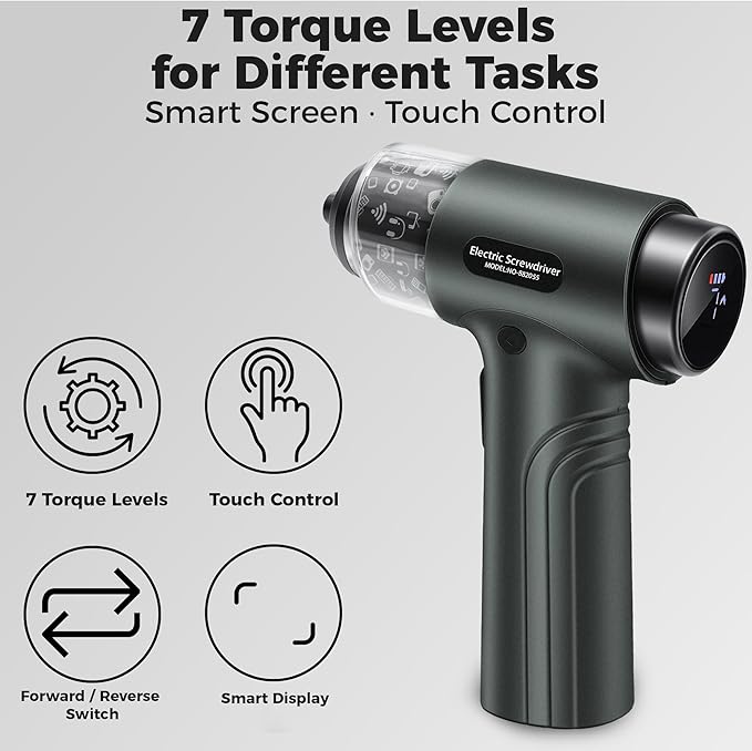 Cordless Electric Screwdriver Set with 32 Bits, Digital Screen, LED Light, 7 Torque Settings, 2500mAh Rechargeable Battery, 1/4'' Hex, Mini Electric Tool Kit for Home, Furniture, Electronic Repair