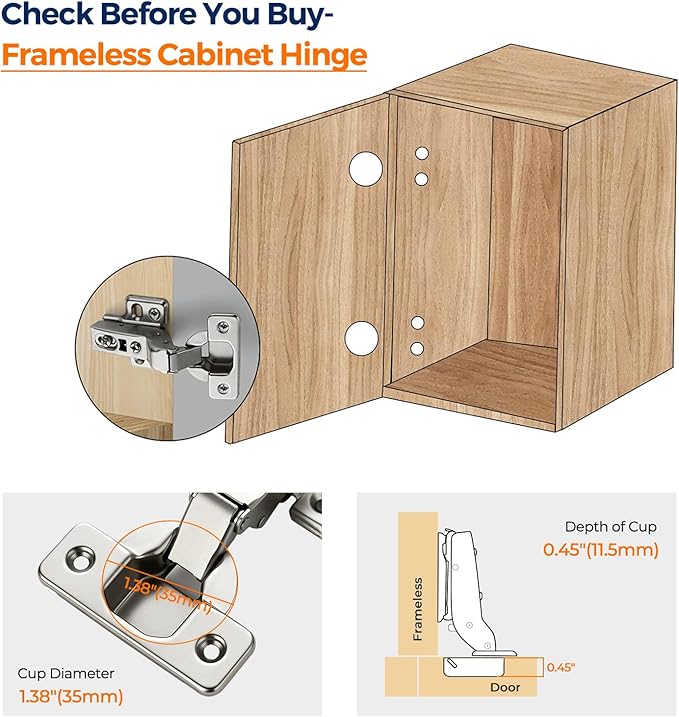Ravinte 20 Pack (10 Pairs) European Kitchen Cabinet Hinges - Soft Close Half Overlay Door Hinges, Heavy-Duty Frameless Adjustable Concealed Cup Hinge