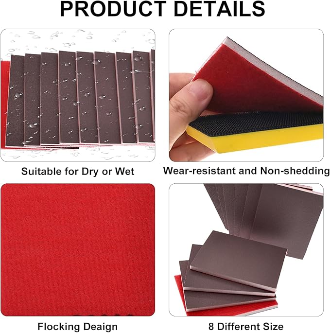 30Pack 3x4 Inch Sanding Sponge Set, Grit 120-3000 with Sanding Blocks, Includes Sandpaper Assortment Reusable for Wood/Metal/Drywall, Dry or Wet Use