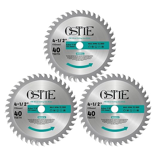 4-1/2 Inch Circular Saw Blade 40T, 7/8 Inch Arbor, Alternate Top Bevel Saw Blades for Cutting Wood, 3 Pack