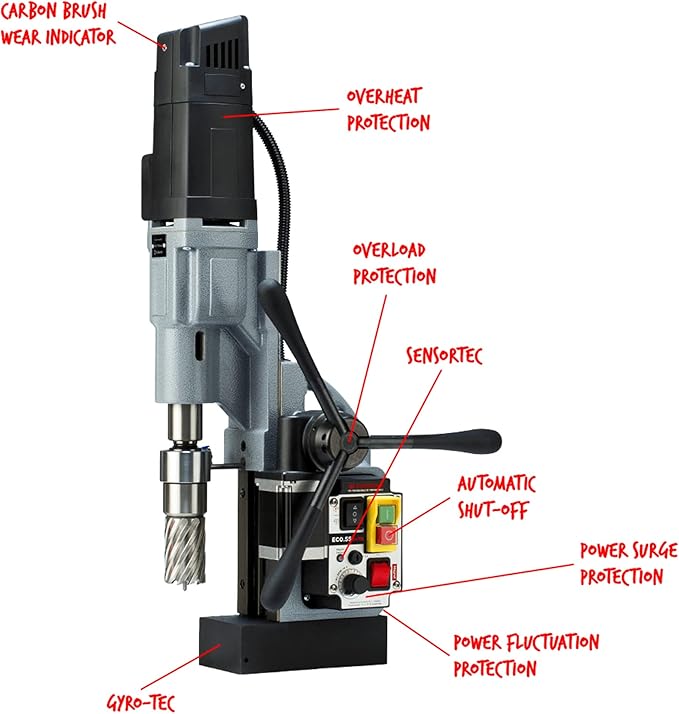 Magnetic Drill Press - 14.5A Portable Drilling Machine with 2-3/16" Annular Cut Capacity & Oil Lubricated 2-Speed Gearbox - ECO.55S+/TA