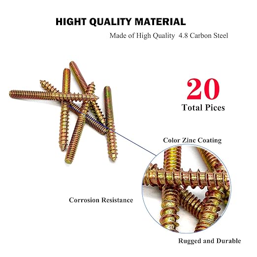 20 Pack 3/16-24x 2 Inch Hanger Bolts 3/16-24" Double Headed Bolts 3/16 Wood Dowel Screw Self-Tapping Screw Hanger Bolts for Furniture Screws Threaded Rods Bolt 50.8mm Length